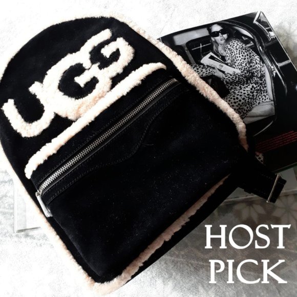 UGG Handbags - UGG sheepskin black cream backpack handbag